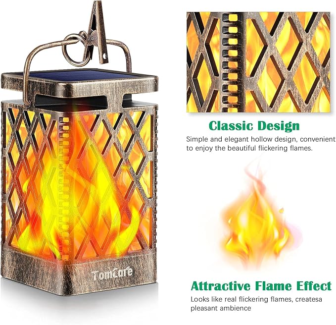 TomCare Solar Lights Outdoor Flickering Flame Solar Lantern Outdoor Hanging - Image 2
