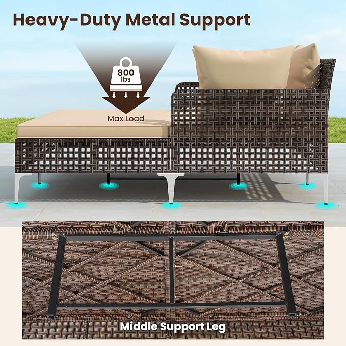 Tangkula Outdoor Rattan Double Daybed, Boho Wicker Chaise Lounge - Image 9