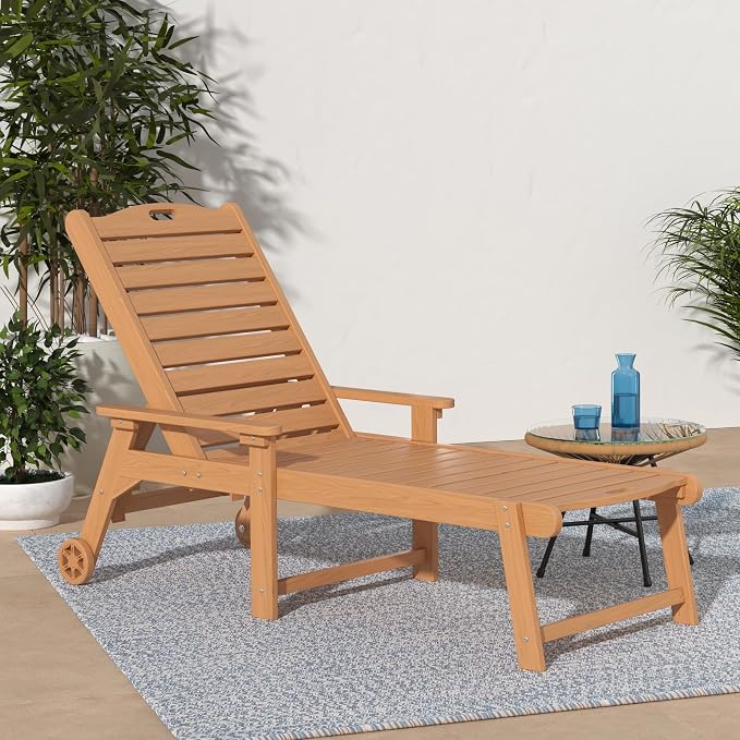 LUE BONA Outdoor Chaise Lounge Chairs Set of 4, HDPS Chaise Lounger, 5 - Image 2