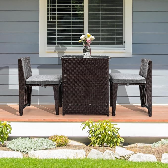 Bonnlo 3 PCS Wicker Outdoor Patio Bistro Set, Patio Furniture Set - Image 5