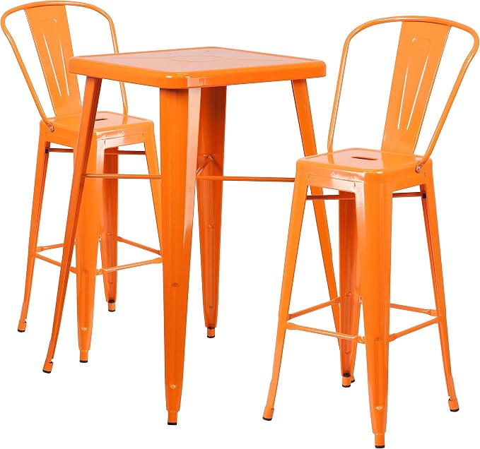 Flash Furniture Commercial Grade 23.75" Square Orange Metal Indoor-Outdoor Bar by FlashFurniture