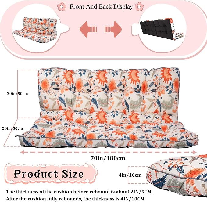 2-3 Seat Swing Replacement Cushion, Outdoor Bench Cushions - Image 3