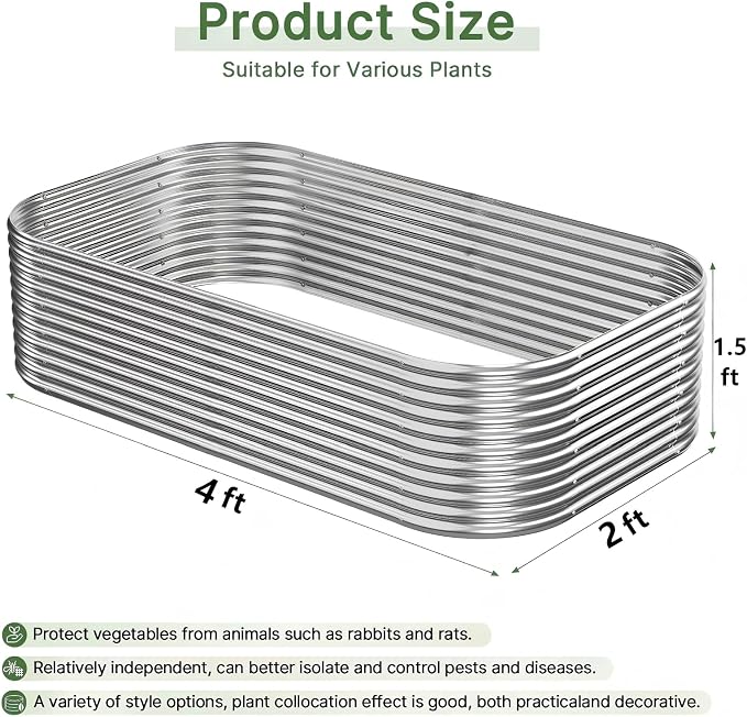3 PCS Tall 4x2x1.5ft Galvanized Raised Garden Bed Outdoor, Metal Garden Bed - Image 3