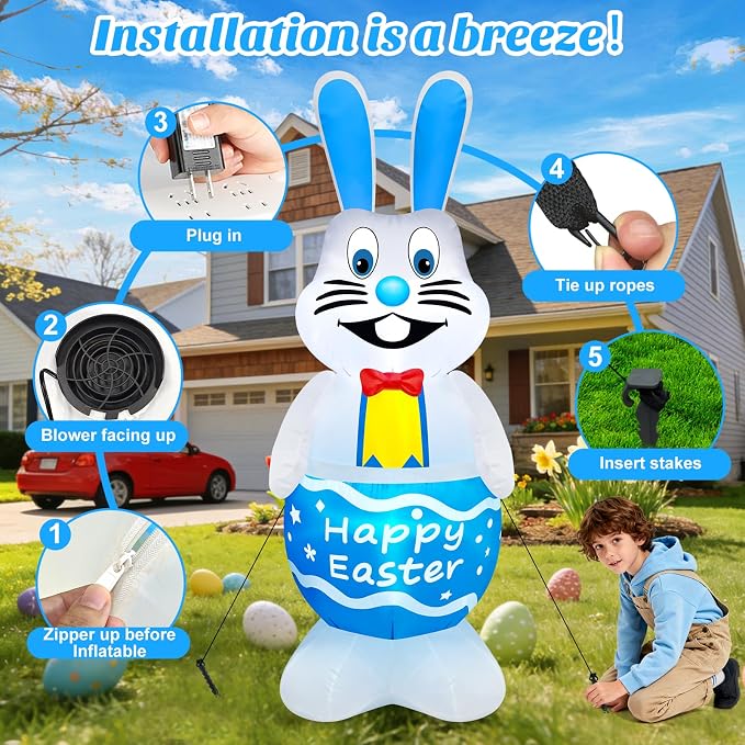 MICOCAH 5FT Tall Easter Inflatable Bunny Outdoor Decoration, Standing Cute Blow - Image 8