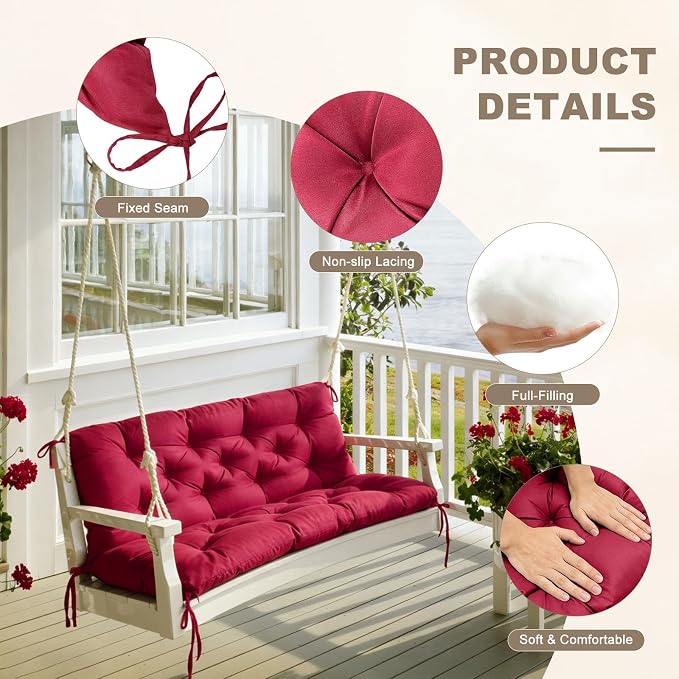Porch Swing Cushion with Backrest, Waterproof Bench Cushion - Image 5