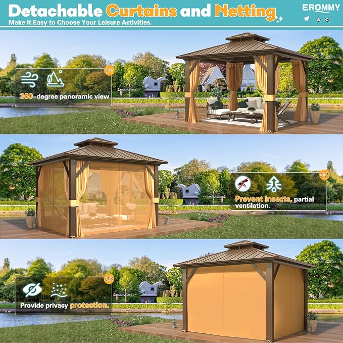 EROMMY 10' x 10' Hardtop Gazebo, Aluminum Frame Gazebos - Image 7