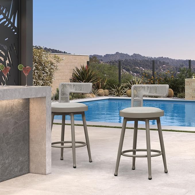 PURPLE LEAF Outdoor Swivel Counter Height Stools Set of 4 Metal Modern Rattan - Image 3