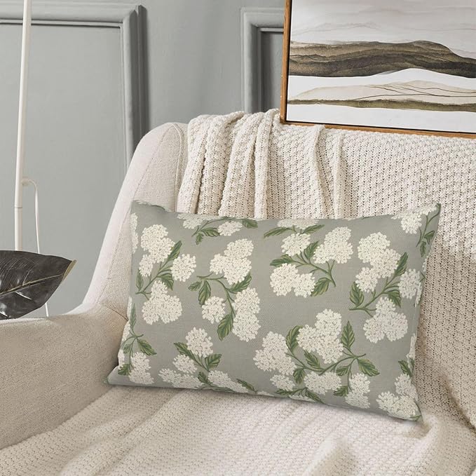 Grey Spring Pillow Covers 12x20 Inch 2 Pcs Gray Green Hydrangea Flower Decor - Image 4