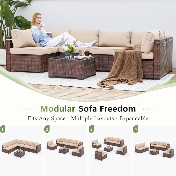 Amopatio Outdoor Patio Furniture Set 7 Pieces Patio Conversation Set Sectional - Image 5