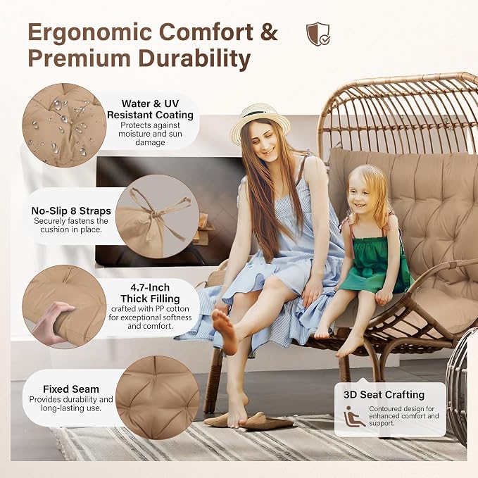 Waterproof Porch Swing Cushions 60 Inch, 2 3-Seater Replacement - Image 5