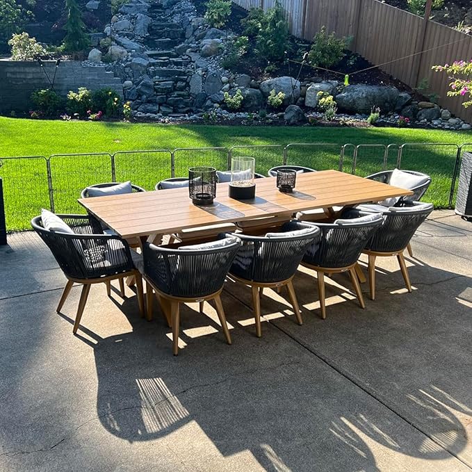 PURPLE LEAF 11 Pieces Patio Dining Set Wicker Outdoor Furniture Rectangular by PURPLELEAF