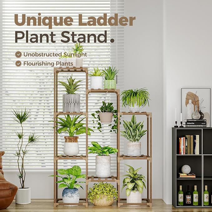Bamworld Plant Stand Indoor Hanging Plants Shelf 7 Pots Tall Ladder Plant - Image 2