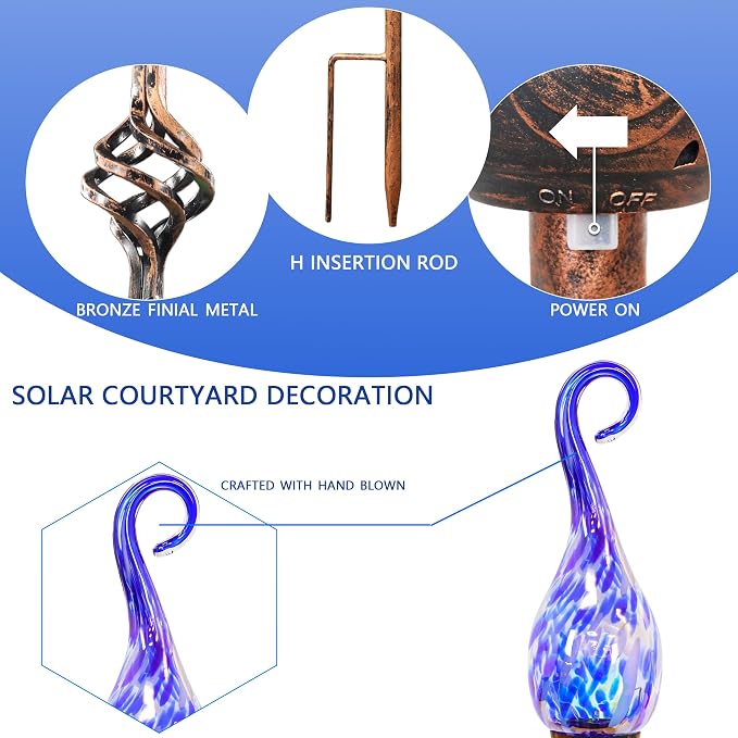 Garden Solar Lights Outdoor, Decorative LED Pearlized Glass Spiral Garden Stake - Image 4