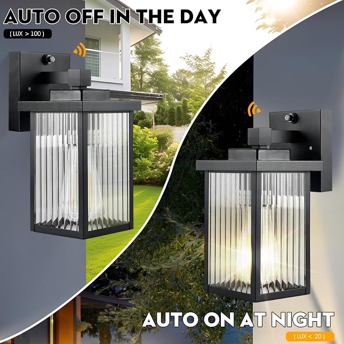 2 Pack Dusk to Dawn Outdoor Lighting, Modern Wall Sconce - Image 4