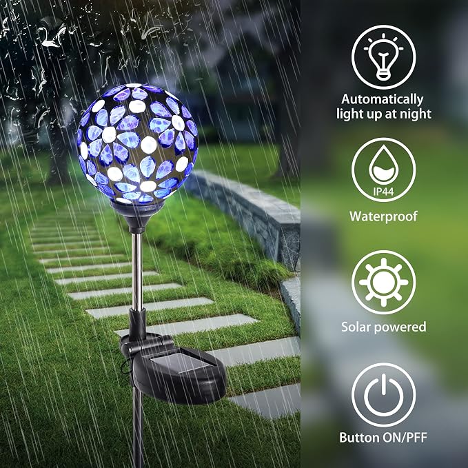 WNP Solar Garden Decorative Stakes Blue Outdoor Waterproof Mosaic Solar Powered - Image 2