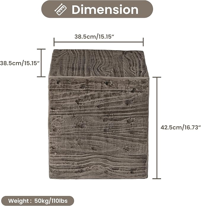COSIEST Wooden Outdoor Side Table, Square MgO Concrete End Patio Side Table - Image 2