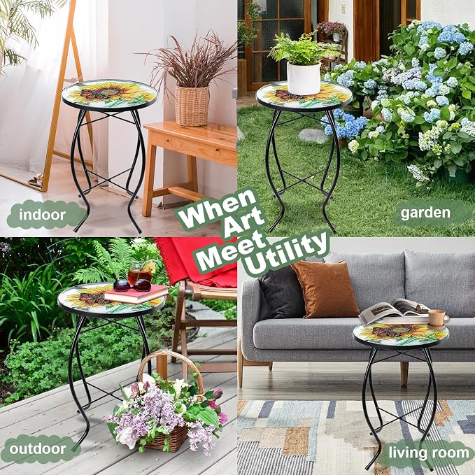 VCUTEKA Patio Side Table Outdoor Accent Table Bistro Coffee Table Plant End - Image 5