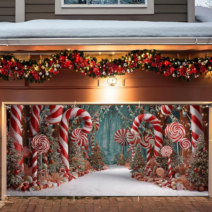 ANNA QUEEN Candy Cane Wonderland Christmas Garage Door Banner 6 x 13FT by ANNAQUEEN
