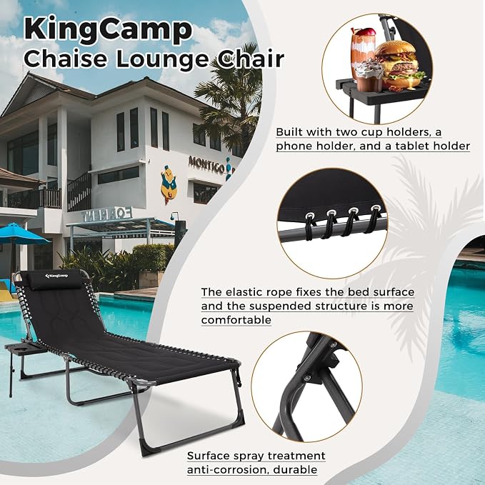 KingCamp Oversize Lounge Chair Outdoor, Extra Large Padded Folding 5 Positions - Image 6