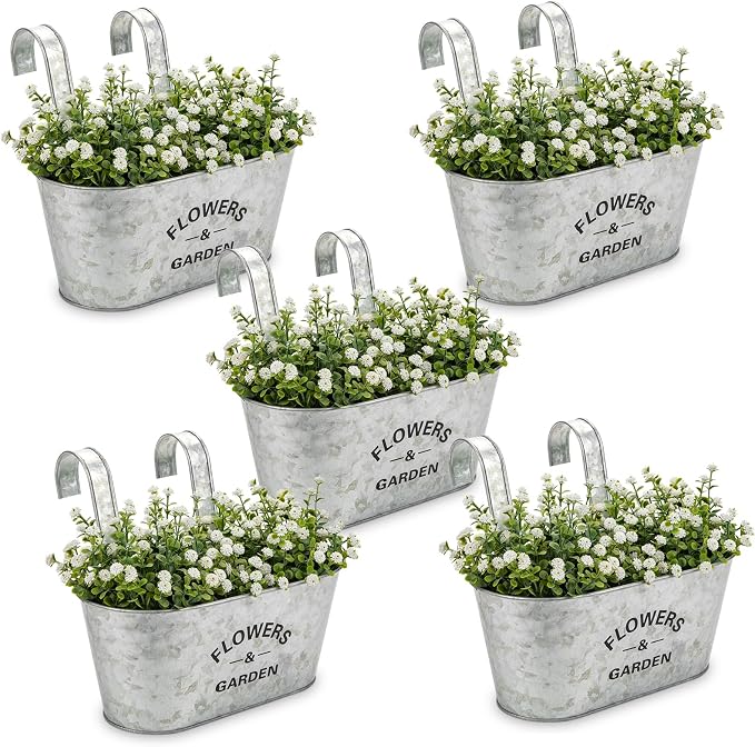 Briful 10'' Hanging Planter Outdoor 5PCS Metal Railing Planter by Briful
