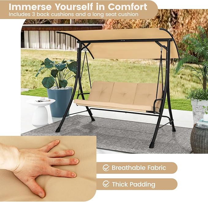 HAPPYGRILL 3-Seat Outdoor Porch Swing - Image 7