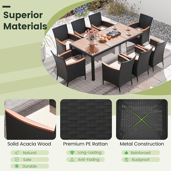 Tangkula 9 Pieces Rattan Outdoor Dining Set - Image 6