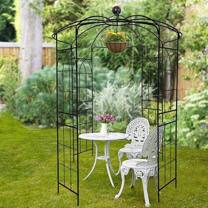 Metal Garden Arch Iron Arbor Gazebo High Birdcage Pergola Pavilion, Strong Wind - Image 8