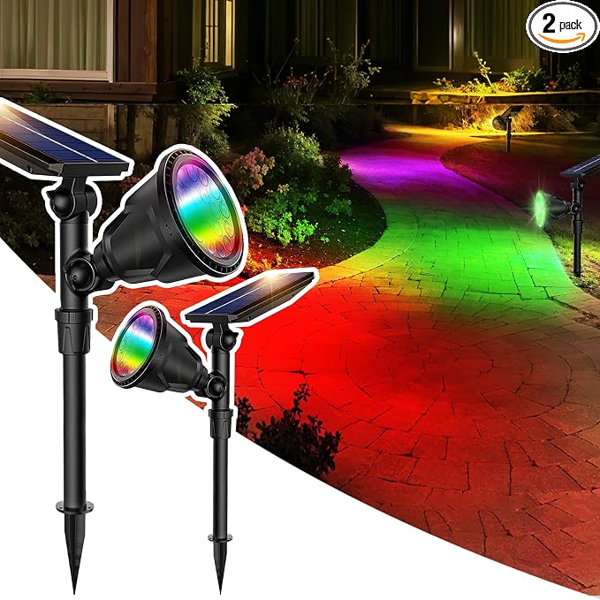JSOT 2 Pack Christmas Solar Spotlights, RGB Solar Spot Light Outdoor Waterproof by JSOT