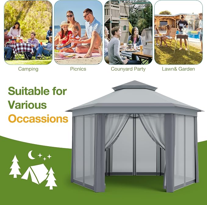 GAOMONHeavy Duty 13x13ft 6-Sided Pop-Up Gazebo Tent-Double Vented Roof - Image 6