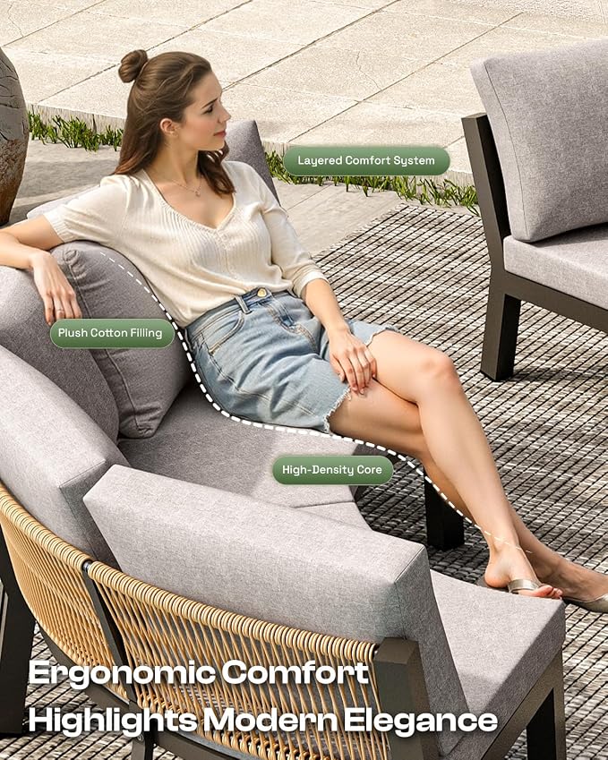 Outdoor Patio Sectional Modular Sofa, Aluminum 1 Piece Curved Patio Couch - Image 5