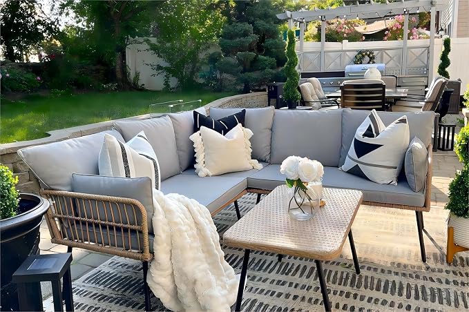 YITAHOME 4 Pieces Patio Furniture Set, Outdoor Wicker Conversation Sectional by YITAHOME