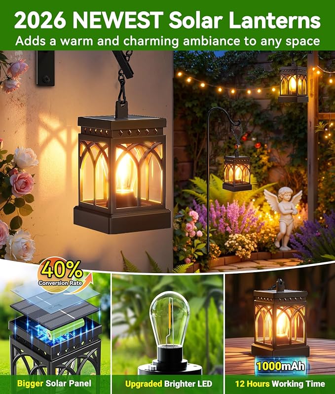 KOOPER 2 Pack Solar Lanterns Outdoor Waterproof, Brighter Hanging Solar Lantern - Image 2