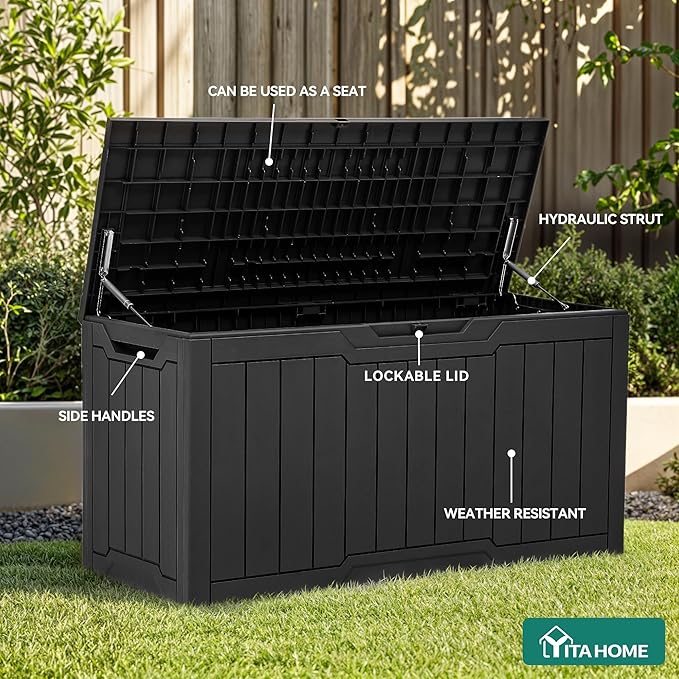 YITAHOME 100 Gallon Outdoor Storage Box, Large Water Resistant Resin Deck Box - Image 4
