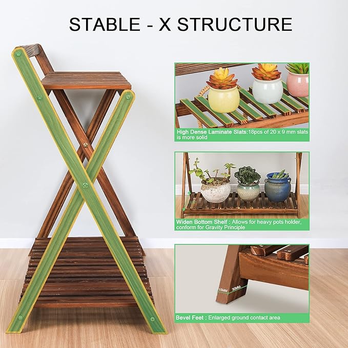 Indoor Plant Stand for Multiple Plants 2 Tier Wood Corner Plant Shelf Rack - Image 4