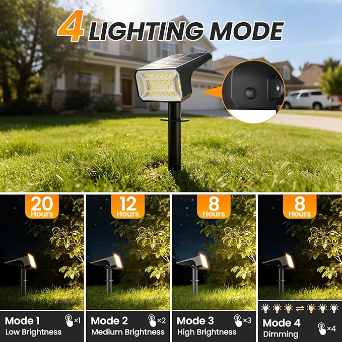 Fabrito Solar Spot Lights Outdoor 4 Pack, Auto On/Off Spotlights, IP67 - Image 3