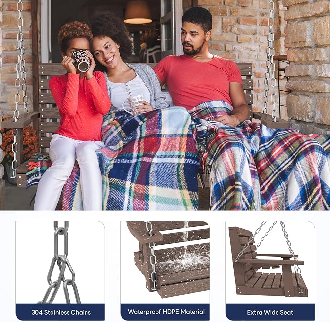 KINGYES Outdoor Hanging Porch Swing, Waterproof Swing - Image 5