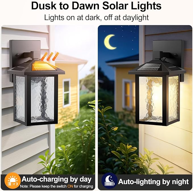 BesLowe Solar Wall Lights Outdoor, Aluminum Dusk to Dawn LED Porch Light - Image 2