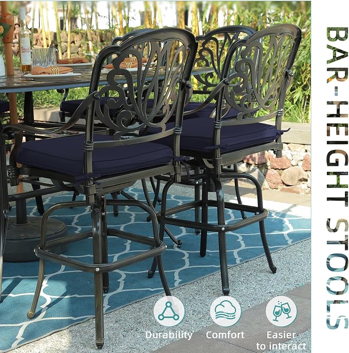 MEETWARM 2 Piece Patio Swivel Bar Chairs, All Weather Cast Aluminum High Swivel - Image 7