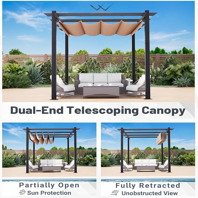 MELLCOM Retractable Pergola 10x12 Ft, Metal Shelter - Image 3