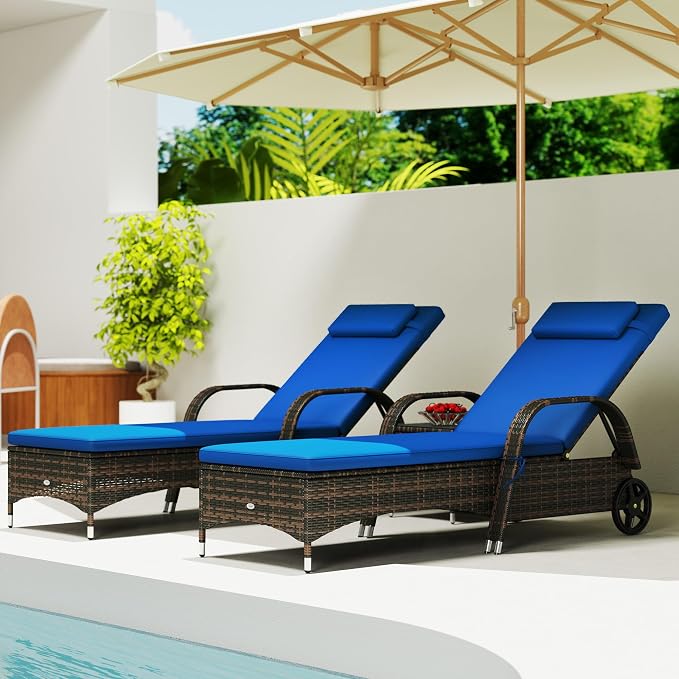 Outsunny Wicker Outdoor Chaise Lounge Chair Set of 3 - Image 8