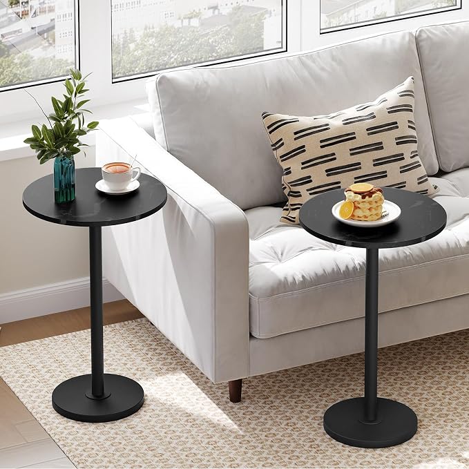 Round Side Table Set of 2, Tall Drink End Table - Image 4