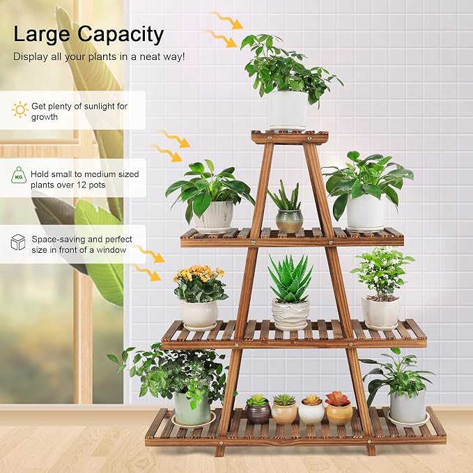 Ufine 4 Tier Wood Plant Stand Indoor Outdoor A Frame Plant Display Shelf - Image 4