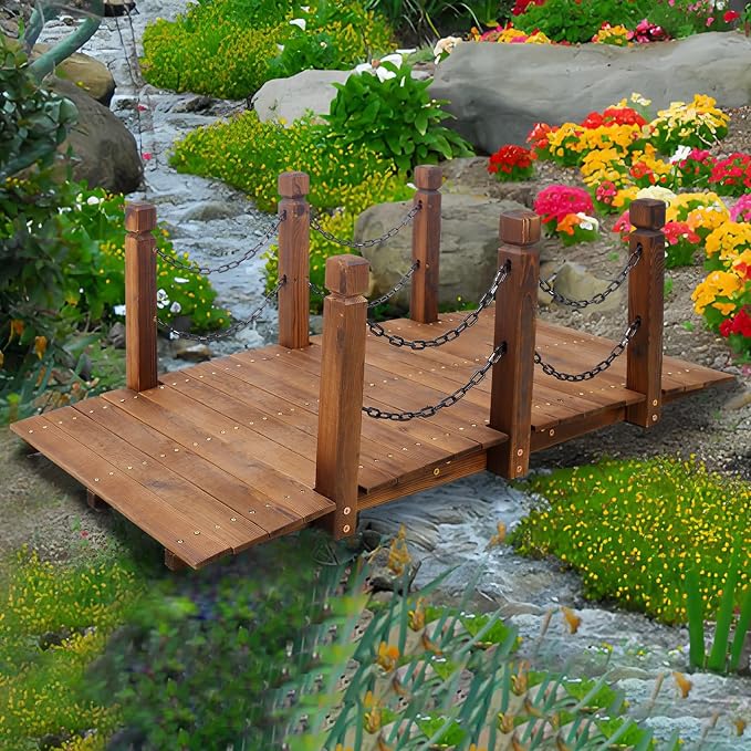 Wooden Garden Bridges for Outdoors 5ft, Garden Bridge for Backyard Yard Patio by Ningering