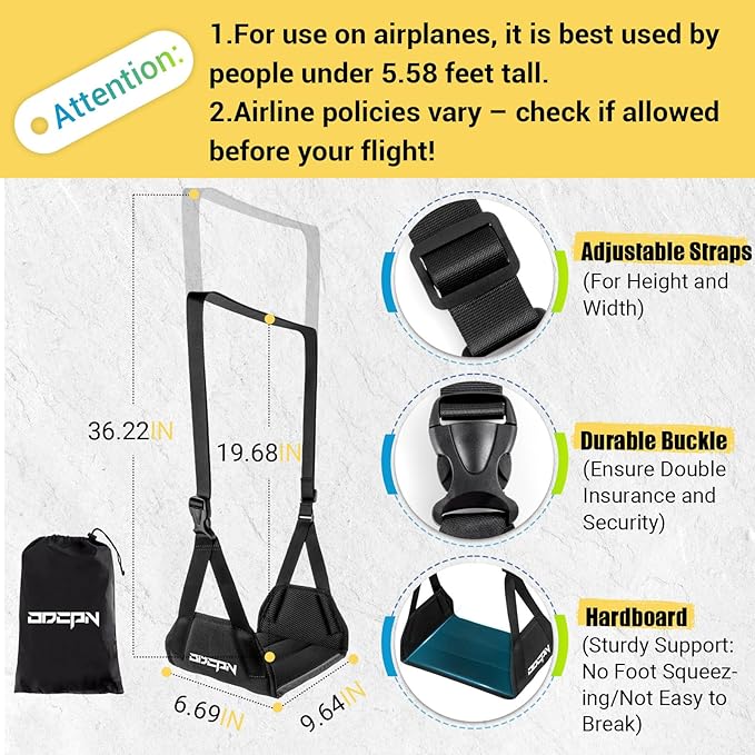 2-Pack Foot Hammock for Plane Travel, No Collapse Thickened Bamboo Airplane - Image 2