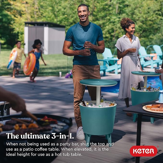 Keter Modern Cool Bar Outdoor Patio Furniture and Hot Tub Side Table - Image 2