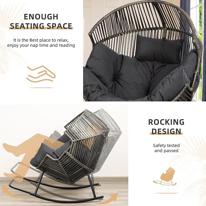 Vongrasig Wicker Egg Chair PE Rattan Rocking Chair - Image 6