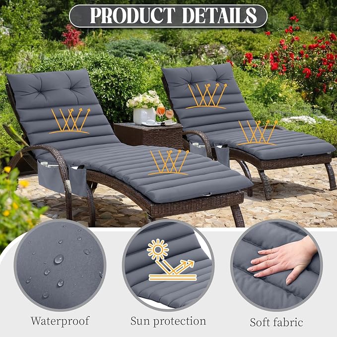 Kigley Outdoor Lounge Chair Cushions Set of 2, 72.8 x 24 x 2.3 Inch Patio - Image 4