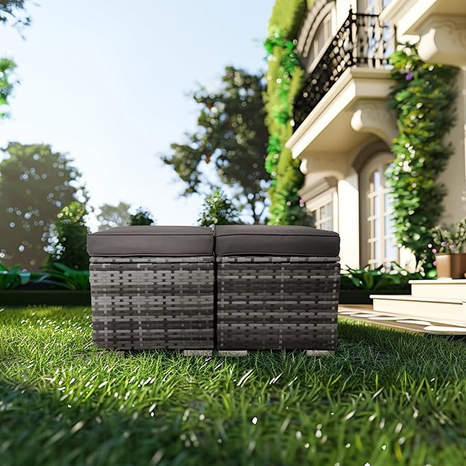 2-Pieces Patio Rattan Ottomans，All-Weather Rattan Wicker Multipurpose Outdoor - Image 4