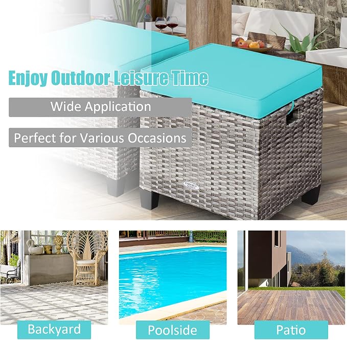 LDAILY Moccha 2 Pieces Patio Outdoor Ottoman, All Weather Rattan Patio Ottoman - Image 6