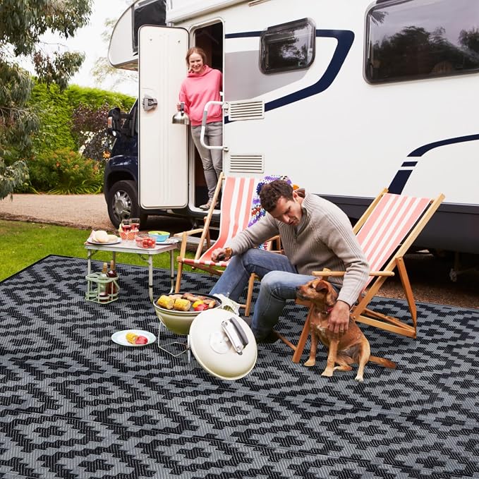 SAND MINE Waterproof Outdoor Rug 8x8 ft, Plastic Reversible Rug, Modern Area Rug - Image 6